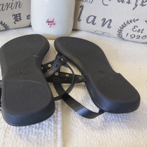 Bianco leather thong sandals black studded flats y2k - Picture 7 of 14